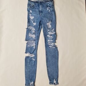 American Eagle 6 X-Long Ne(X)t Level Stretch Destroyed Super Hi-Rise Jegging